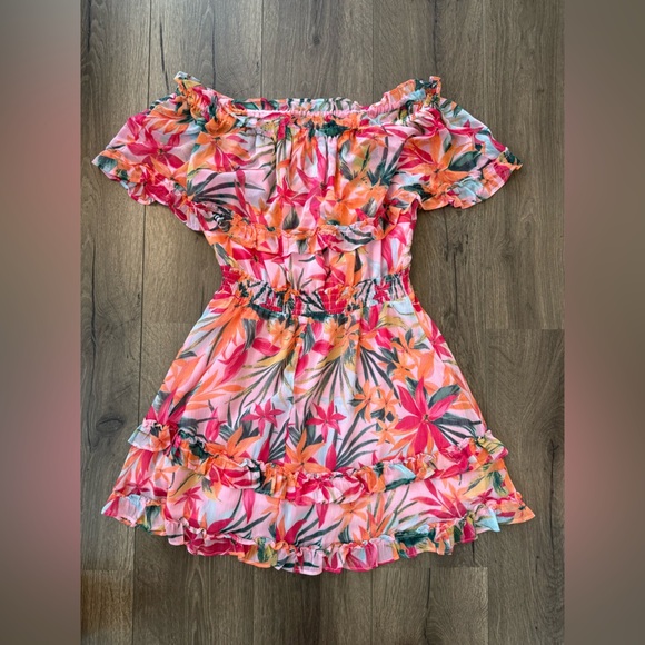 Jessica Simpson off Shoulder Ruffle Tropical Print Dress Size Large - Picture 9 of 13